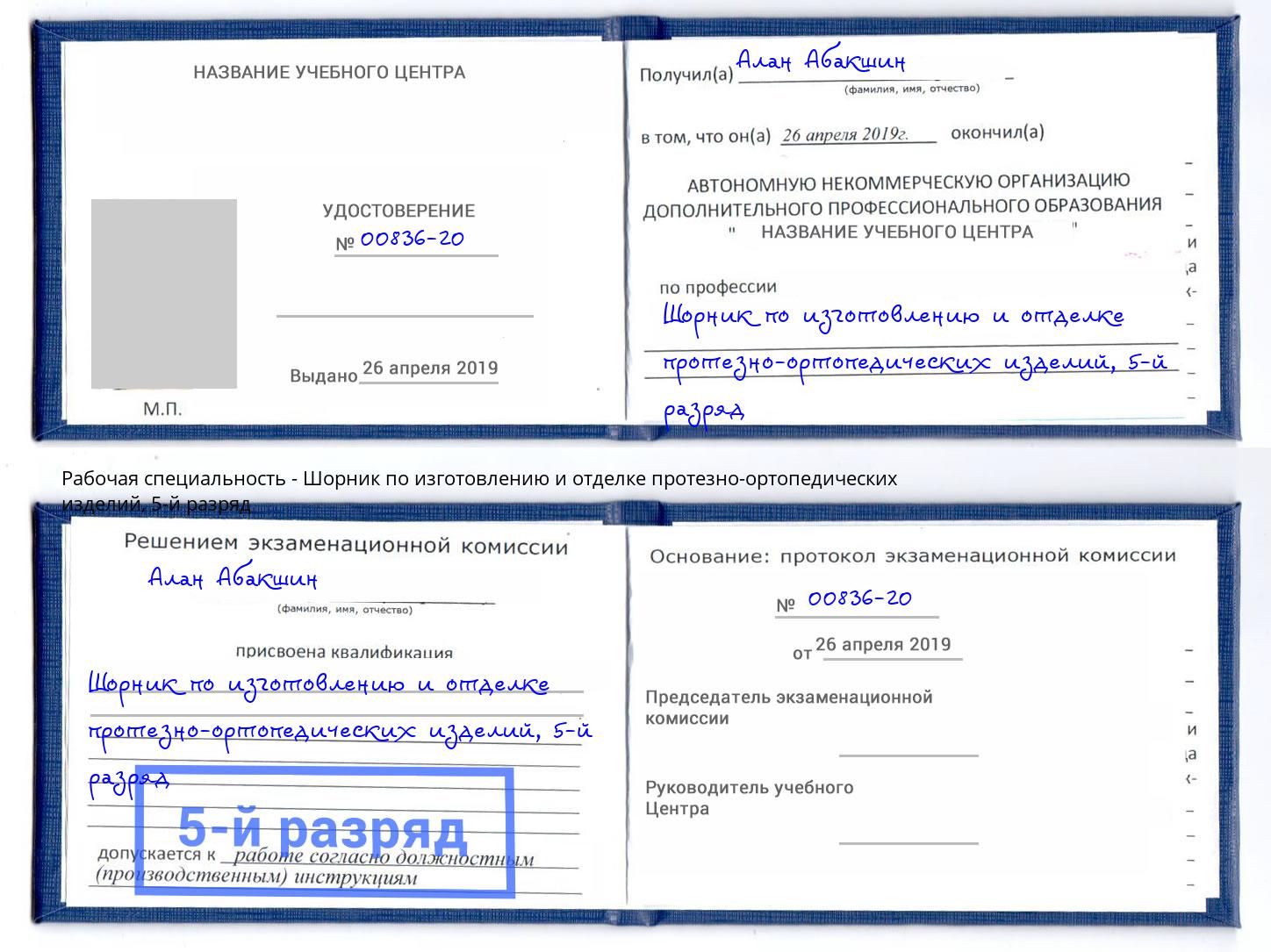 корочка 5-й разряд Шорник по изготовлению и отделке протезно-ортопедических изделий Алапаевск