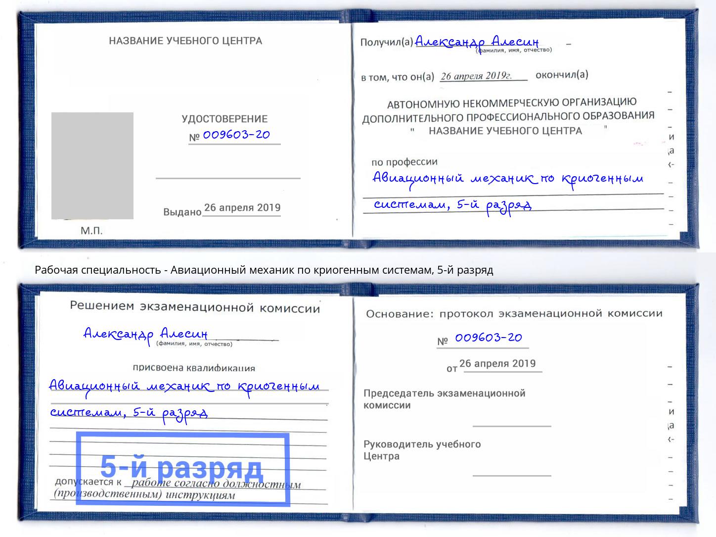 корочка 5-й разряд Авиационный механик по криогенным системам Алапаевск