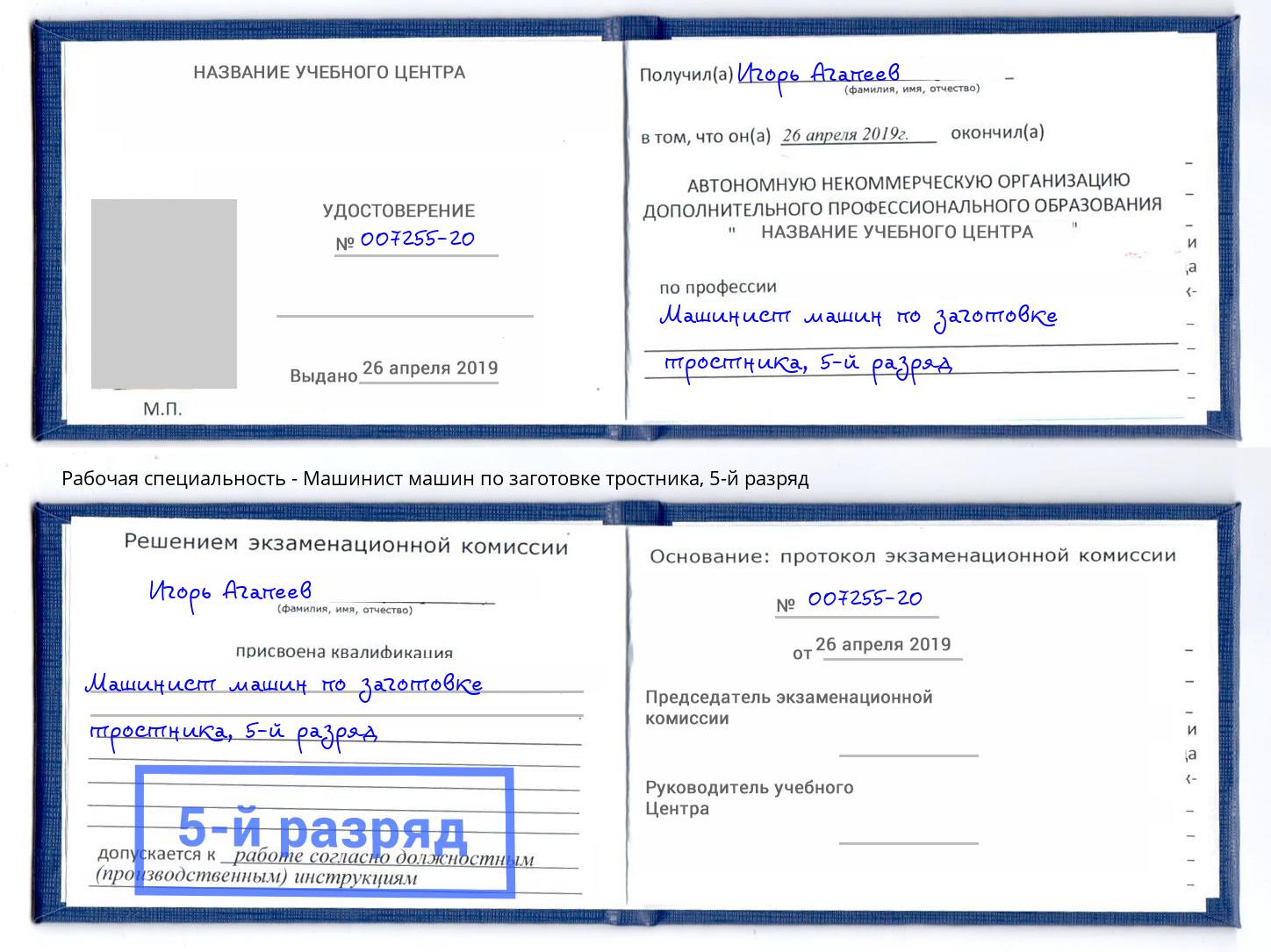 корочка 5-й разряд Машинист машин по заготовке тростника Алапаевск
