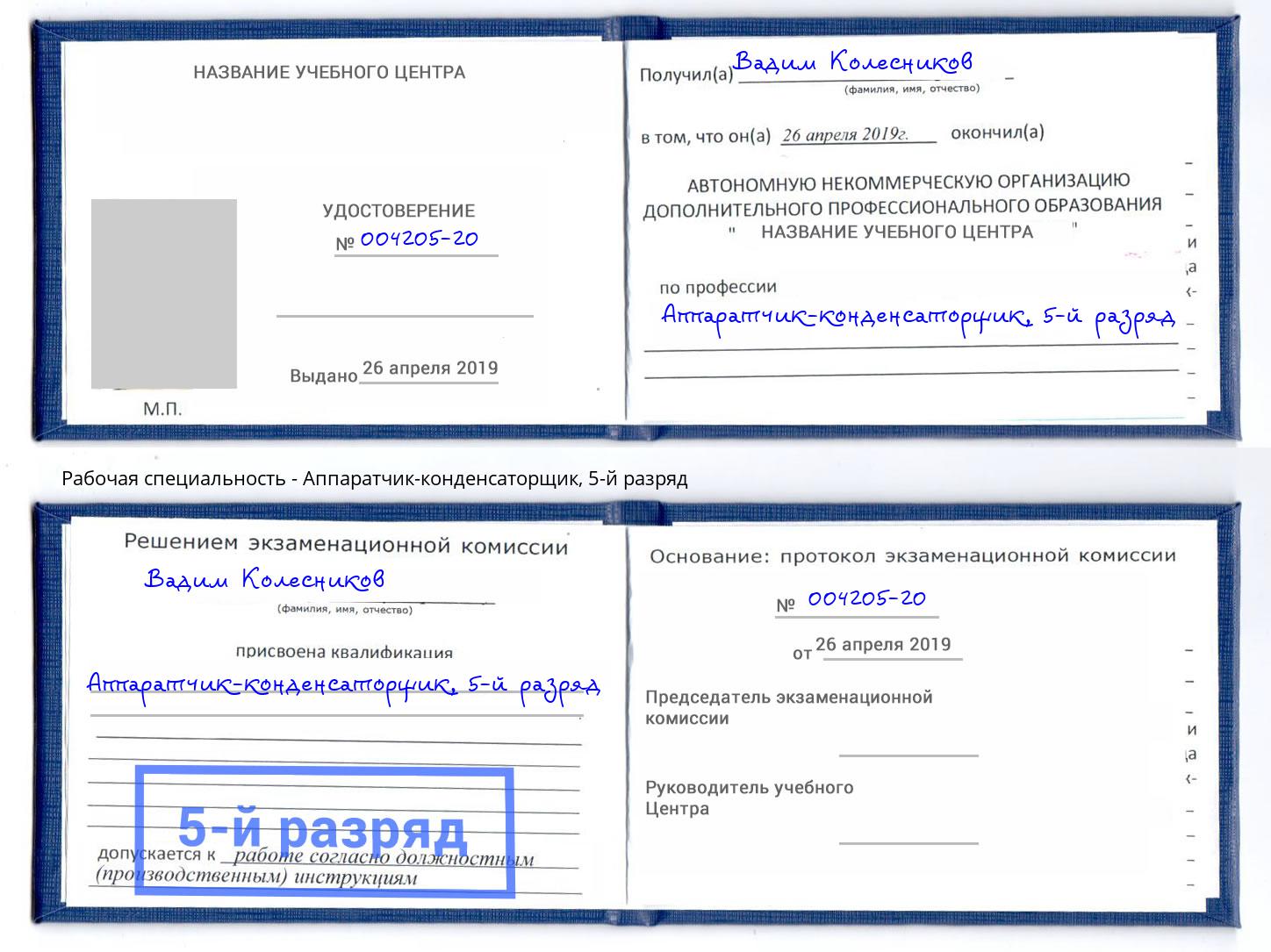 корочка 5-й разряд Аппаратчик-конденсаторщик Алапаевск