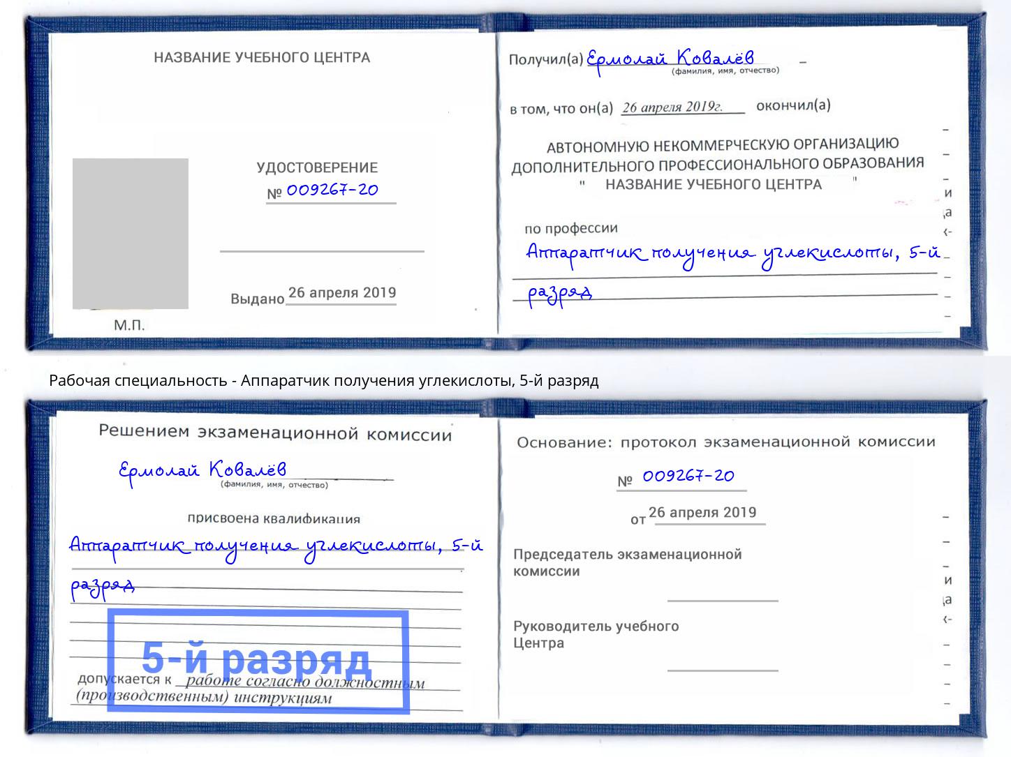 корочка 5-й разряд Аппаратчик получения углекислоты Алапаевск