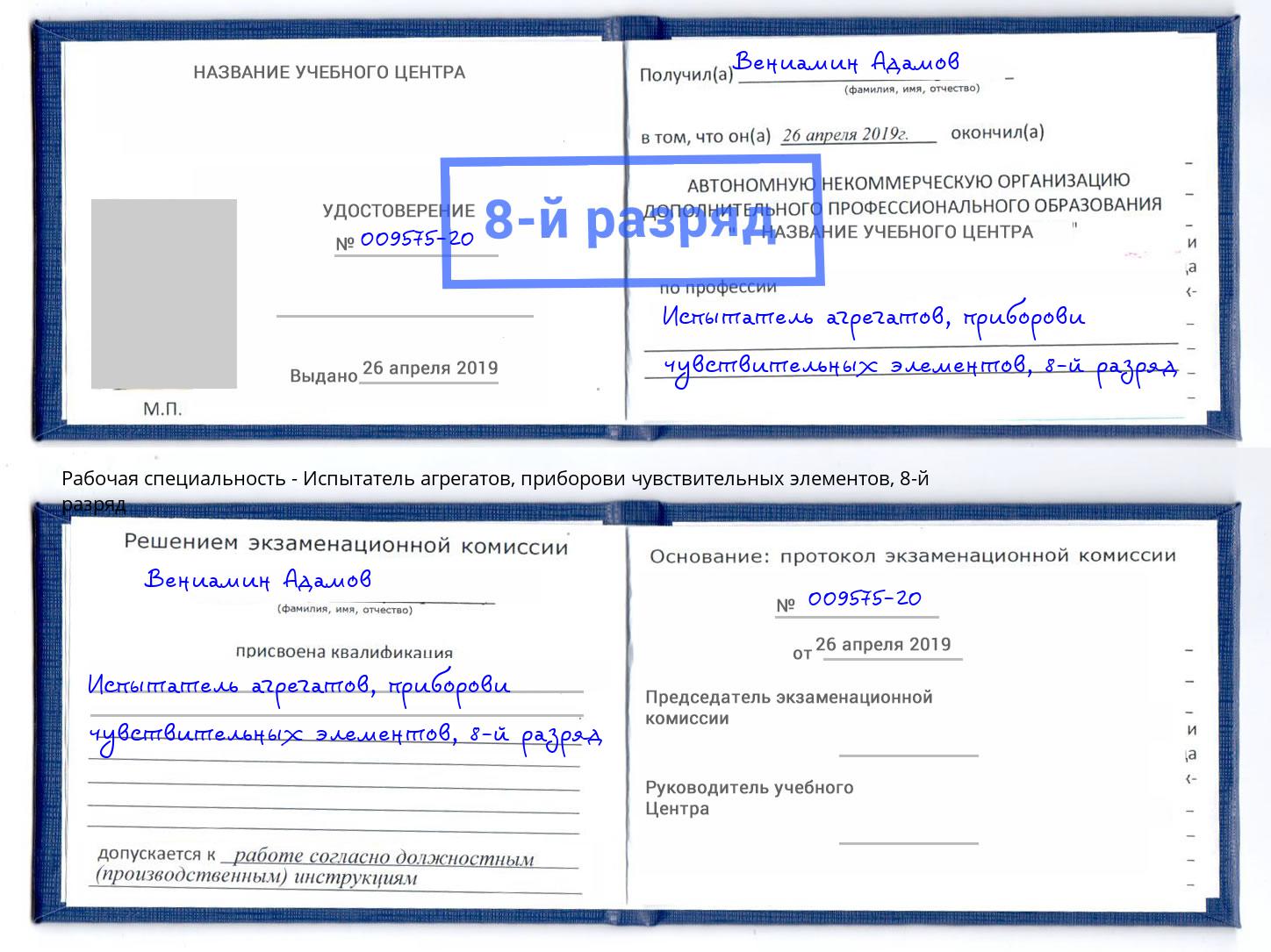 корочка 8-й разряд Испытатель агрегатов, приборови чувствительных элементов Алапаевск